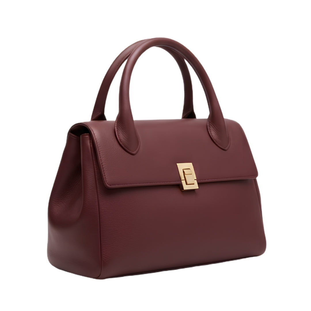 GORVIN Burgundy Top Handle Leather Handbag