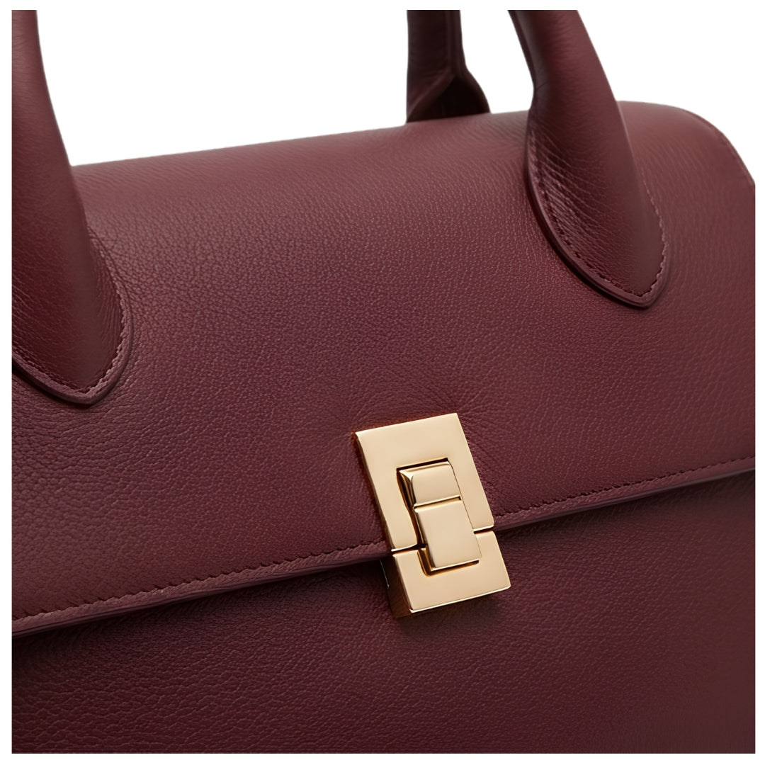 GORVIN Burgundy Top Handle Leather Handbag